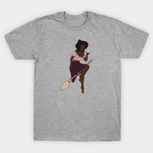 Beautiful Black Witch Flying On Her Magic Broom T-Shirt